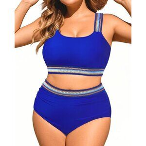 Daci Two Piece Plus Size 22W Bikini High Waisted Swimsuit Tummy Control Swimwear